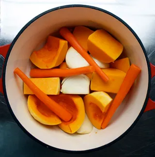 butternut squash, onions, and carrots