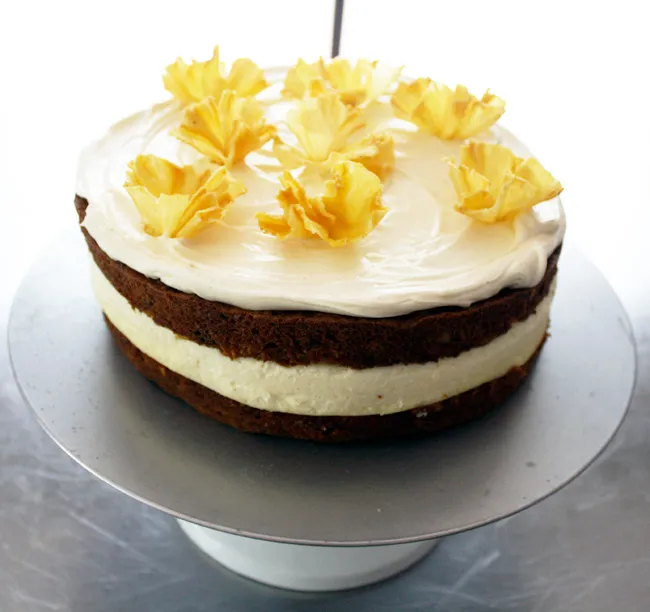 carrot cheesecake with pineapple flowers