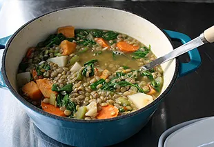 lentil stew with spinach and potatoes