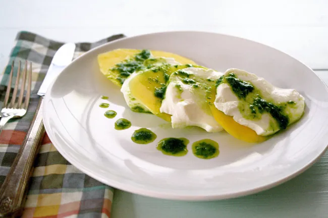 mango caprese with basil vinaigrette
