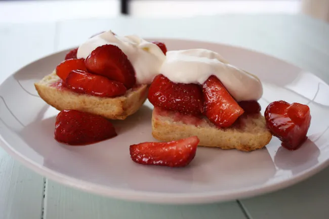 closeup of strawberry shortcakes